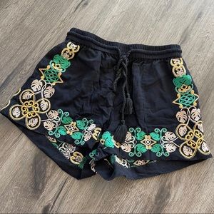 H&M Black Embroidered crepe shorts